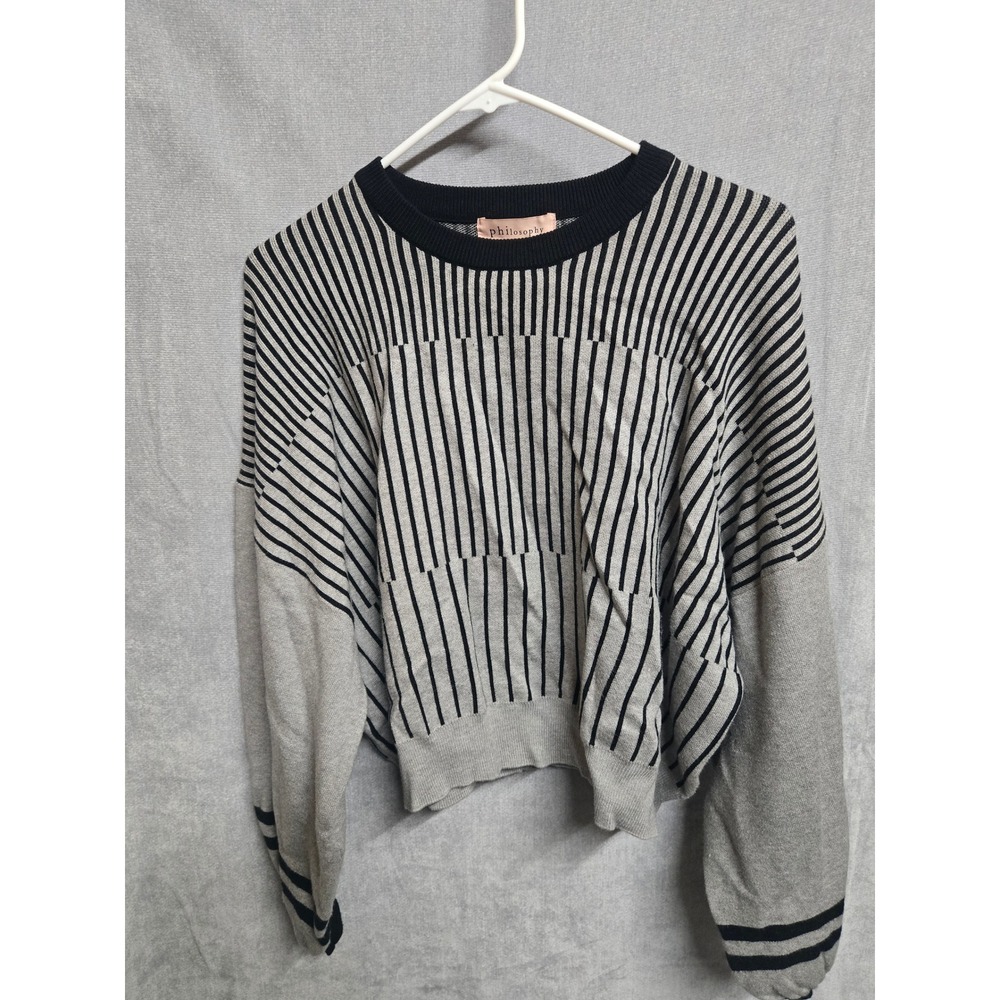 Philosophy Republic Clothing Grey Black Striped Cropped Sweater Womens Large L